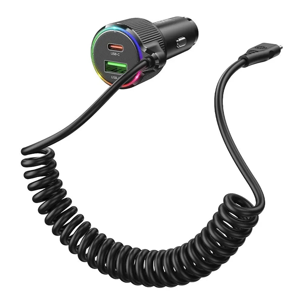 Автомобільний зарядний пристрій Hoco NZ17A USB/2 Type-C PD 50W з кабелем Type-C чорний - фото 3