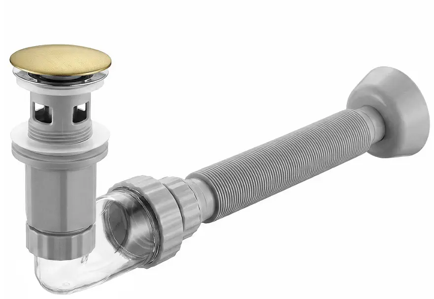 Меблевий сифон Rea Flow універсальний з донним клапаном Click-Clack brushed gold REA-A9496