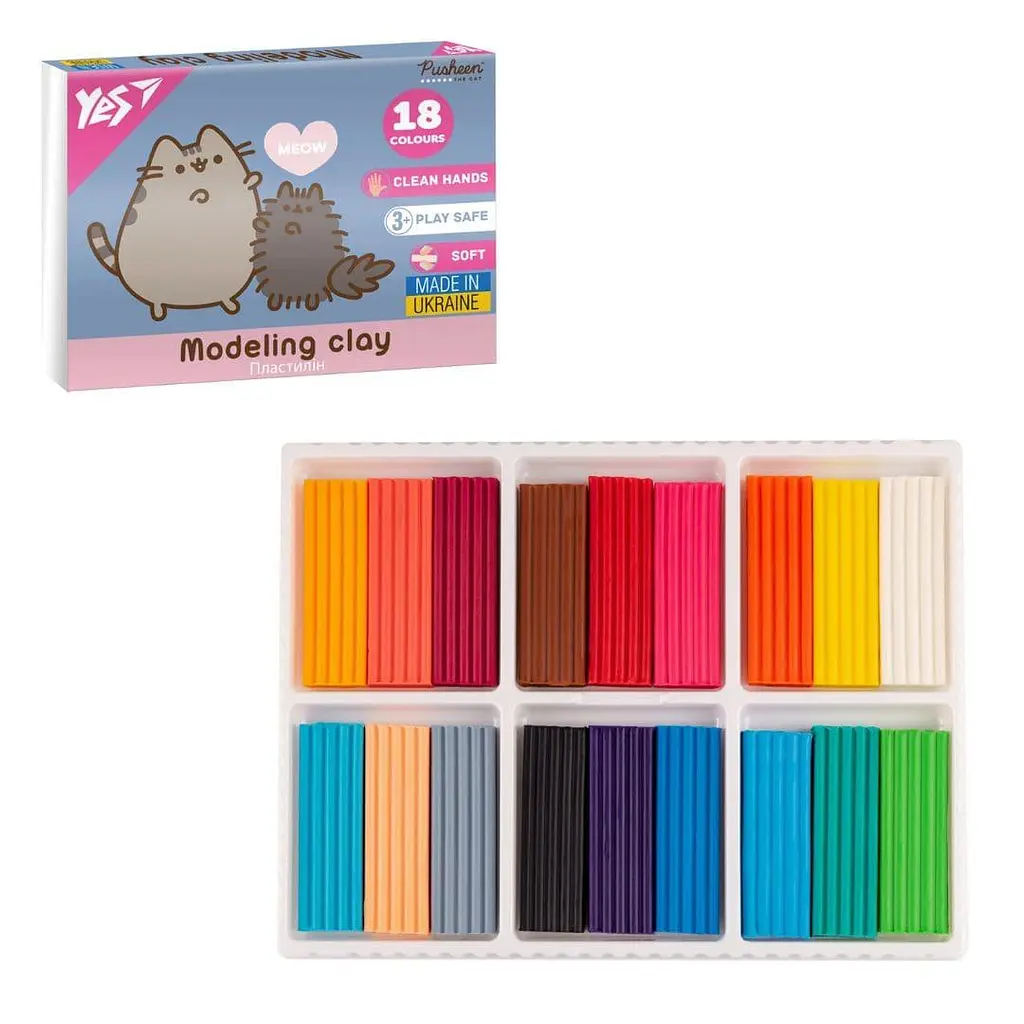 Пластилін дитячий 18 кольорів Pusheen м’який набір (540695)
