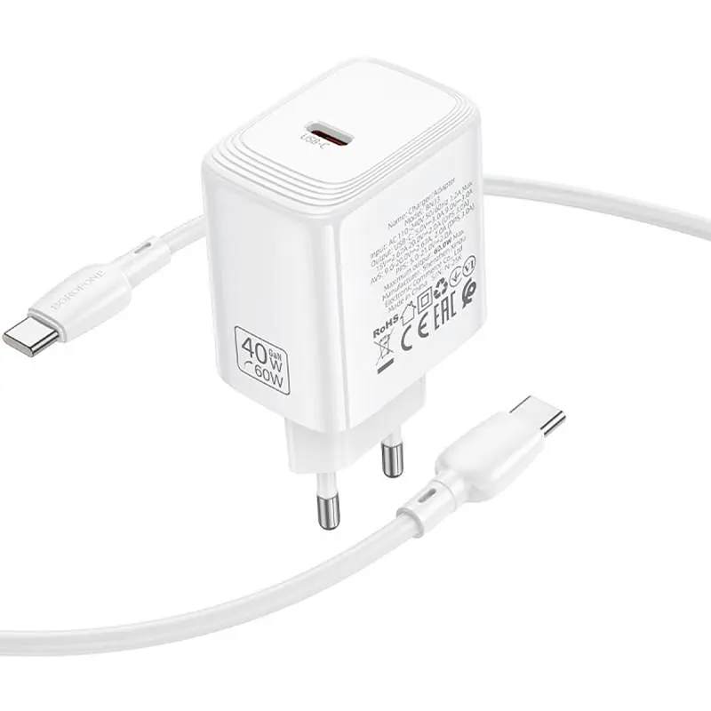 МЗП BN33 Fuente PD40W (1USB-C) + кабель Type-C to Type-C White Borofone teh0029629 - фото 4
