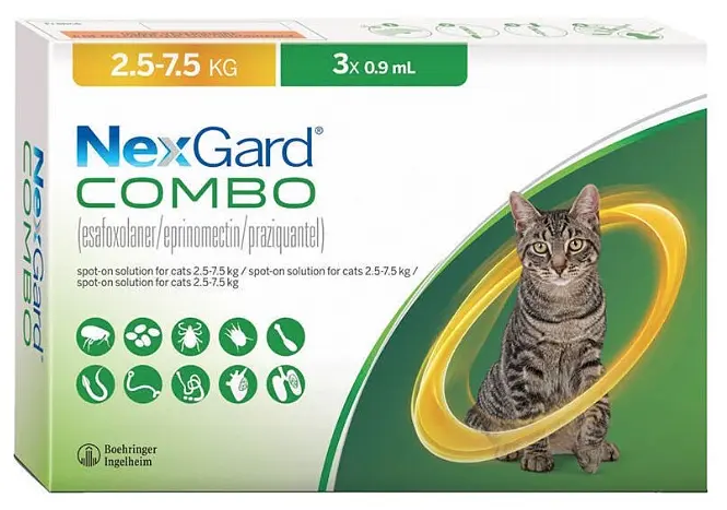 Краплі проти зовнішніх та внутрішніх паразитів для котів NexGard Combo 2.5-7.5 кг 158304 ЦІНА ЗА 1 ШТ - фото 2