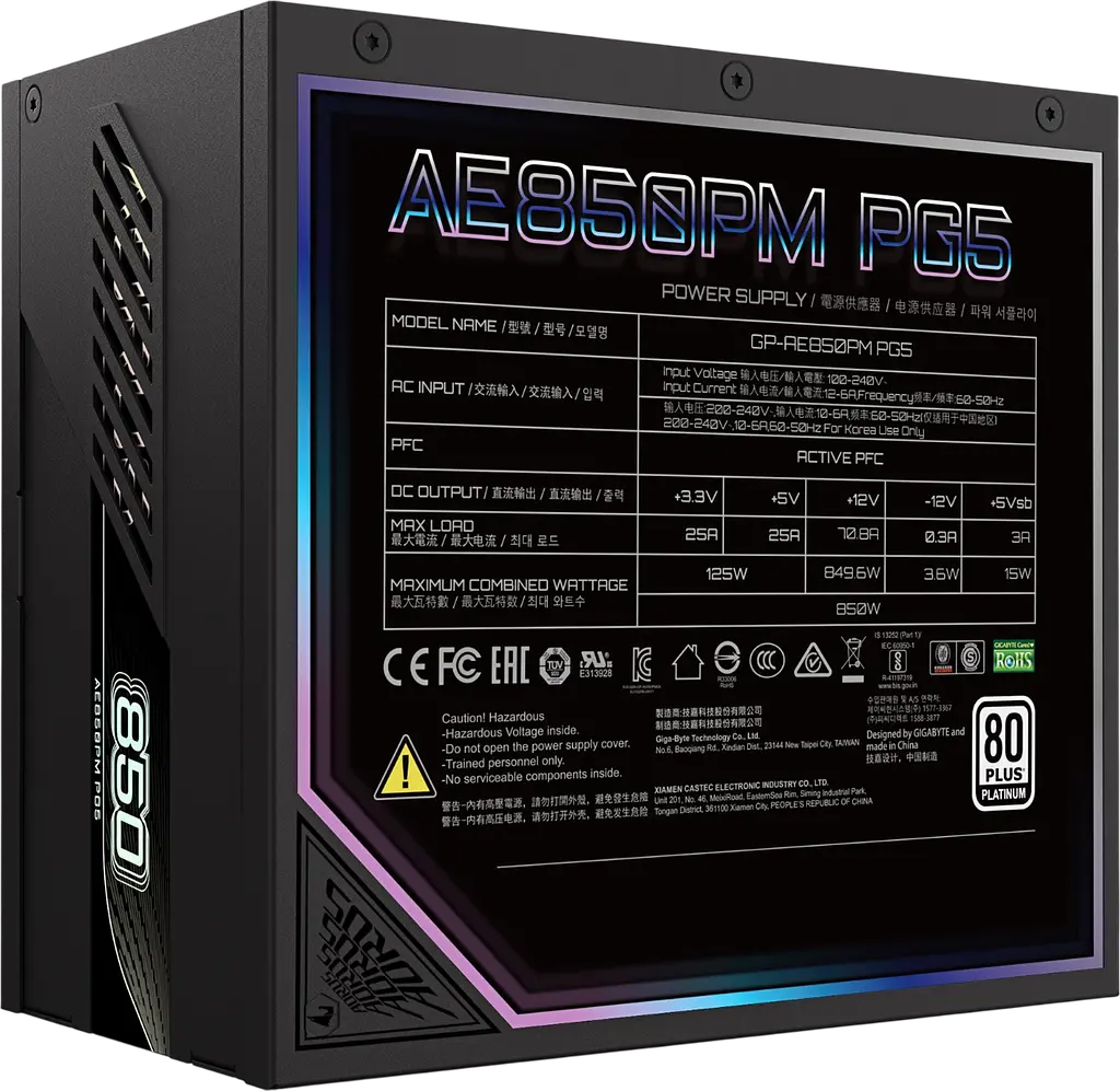 Блок живлення Gigabyte Aorus Elite 850W 80+ Platinum (GP-AE850PM PG5) - фото 4