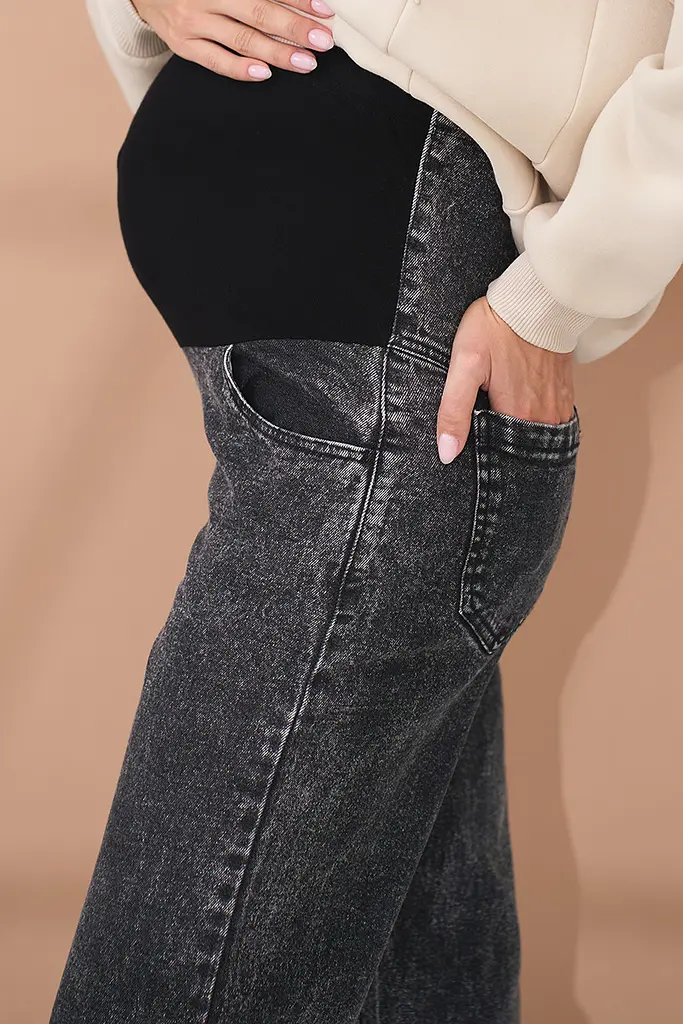 Джинсы для беременных широкие straight fit для будущих мам с регулируемым поясом 2XL (52) Kloe Юла Мама черный - фото 9