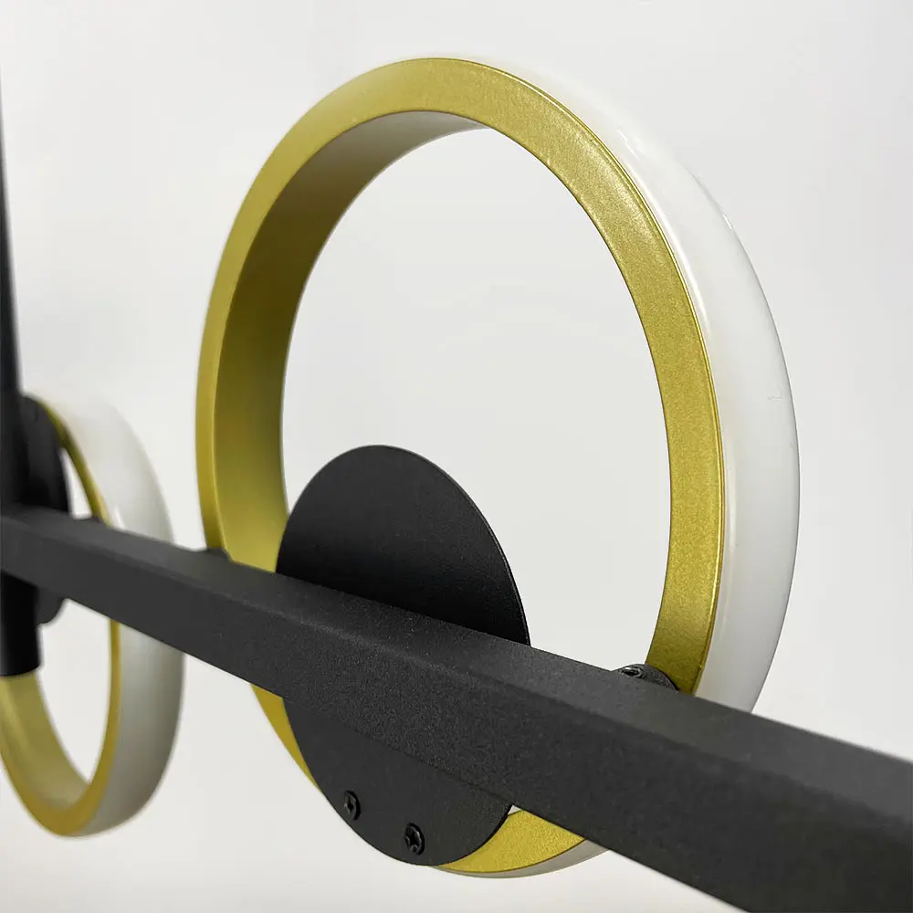 Удлиненная черная люстра со светодиодными латунными кольцами 120 см | Ст. NO 5-1200 | Line F - фото 4