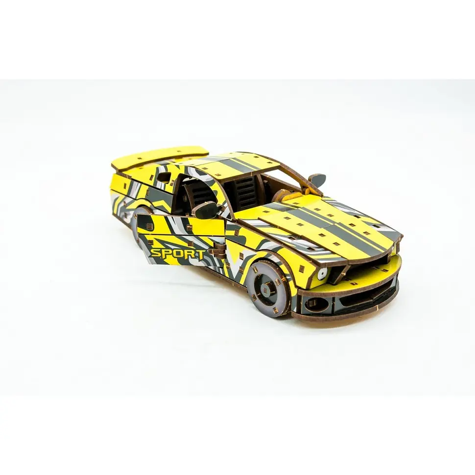 Деревянный 3D конструктор Muscle car GT PuzzleOk Puz-00638 162 детали желтый - фото 5