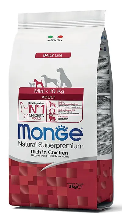 Сухий корм Monge Mini Adult Rich in Chicken для дорослих собак маленьких порід зі смаком курки та рису 3 кг (8009470004114)