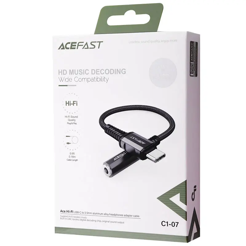 Аудіо кабель Aux Acefast C1-07 (Type-C to AUX 3.5mm) (1m) Black - фото 4