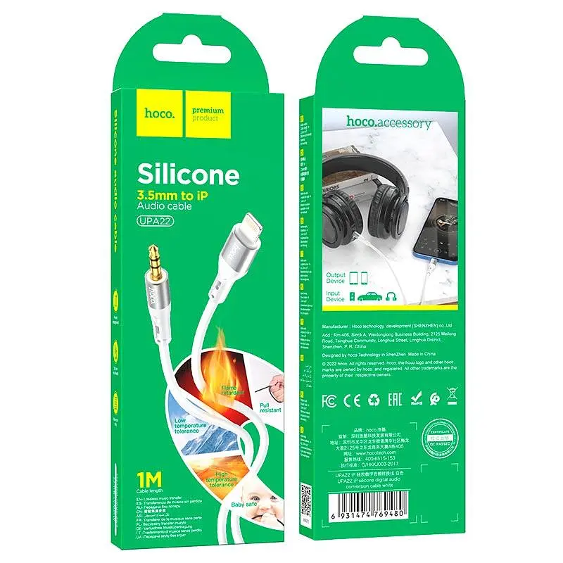Кабель HOCO 3.5 mm to Lightning silicone digital audio conversion cable UPA22 1M - фото 2