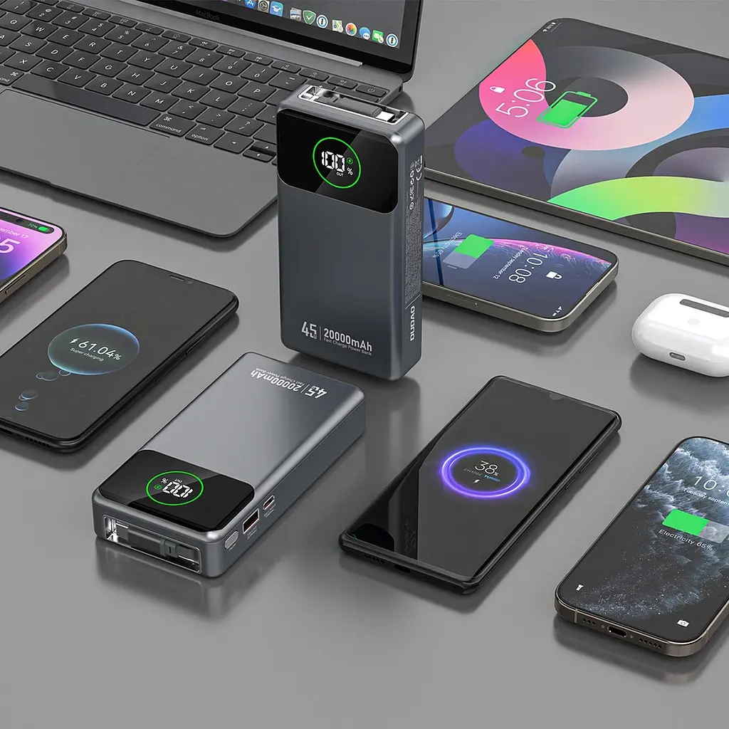 Універсальна мобільна батарея Dudao 20000mAh K31 Pro 45W PD,QC USB-A,USB-C In/Out,with built-in USB-C/Lightning cables Сірий - фото 6