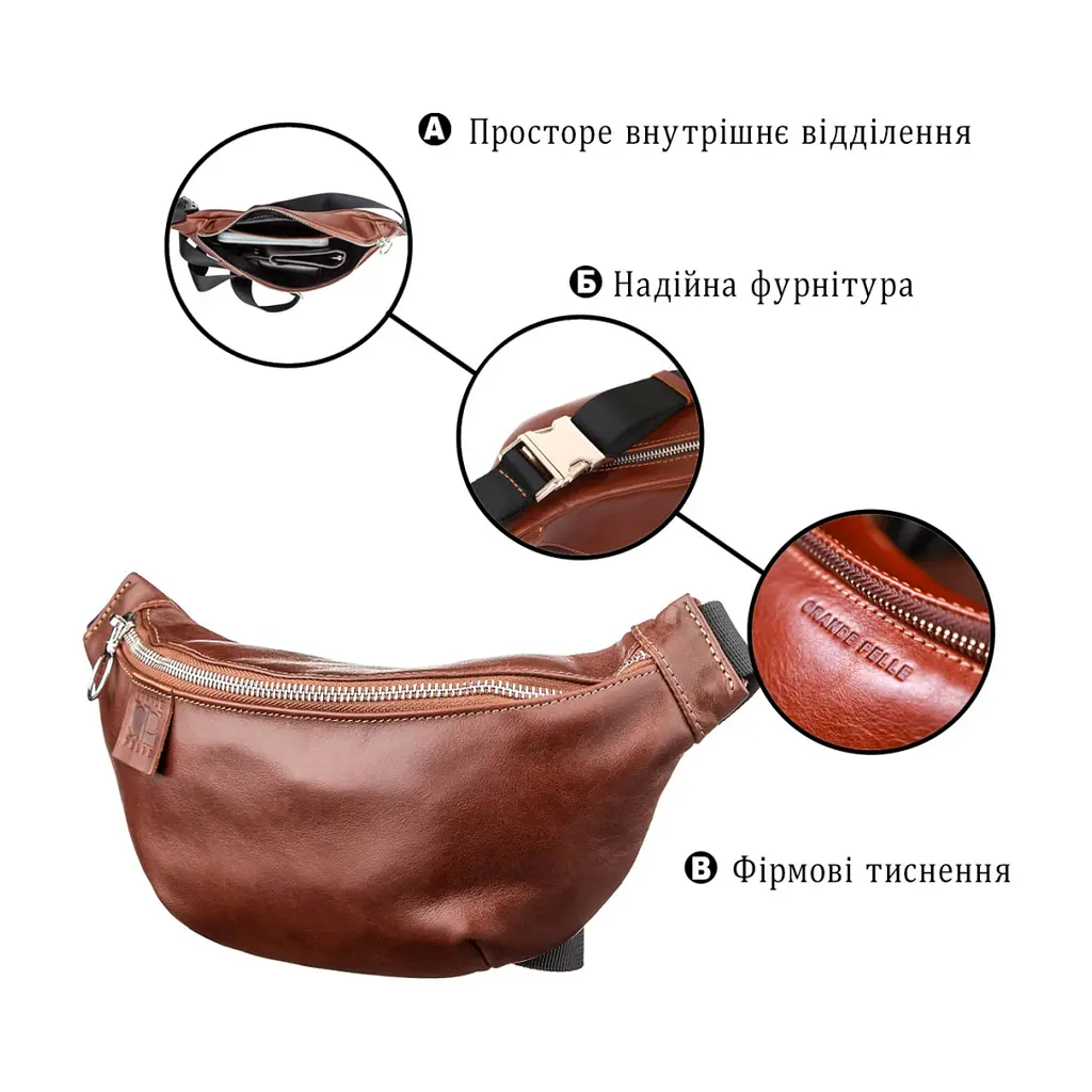 Сумка Grande Pelle Поясна Коричнева (11141) - фото 4