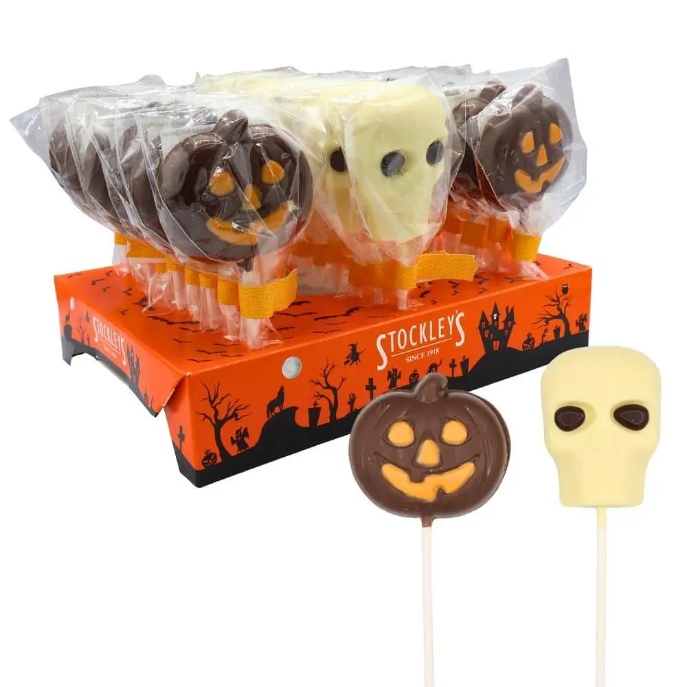 Шоколадний льодяник Stockley’s Halloween Milk Chocolate Pumpkin or Skull Lollipops 35г - фото 4
