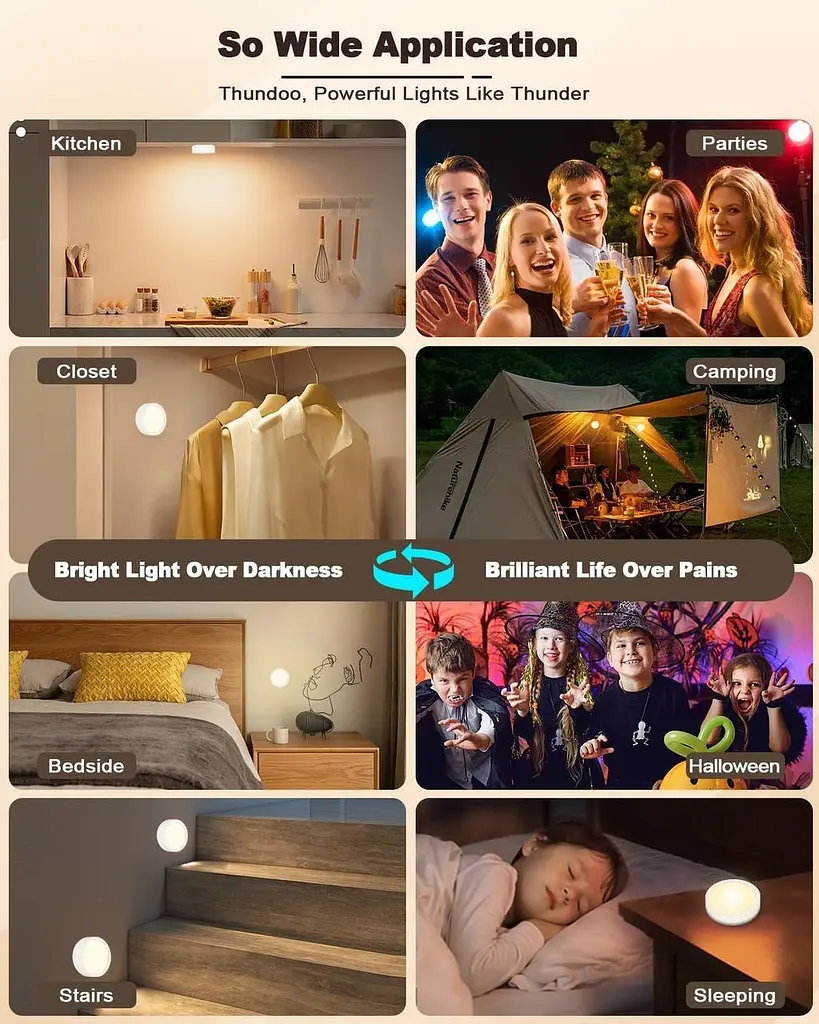 Push-світильники ALTUY USB з пультом дистанційного керування, RGB Змінний Tap Light Потужний Puck Lights Stick - фото 5