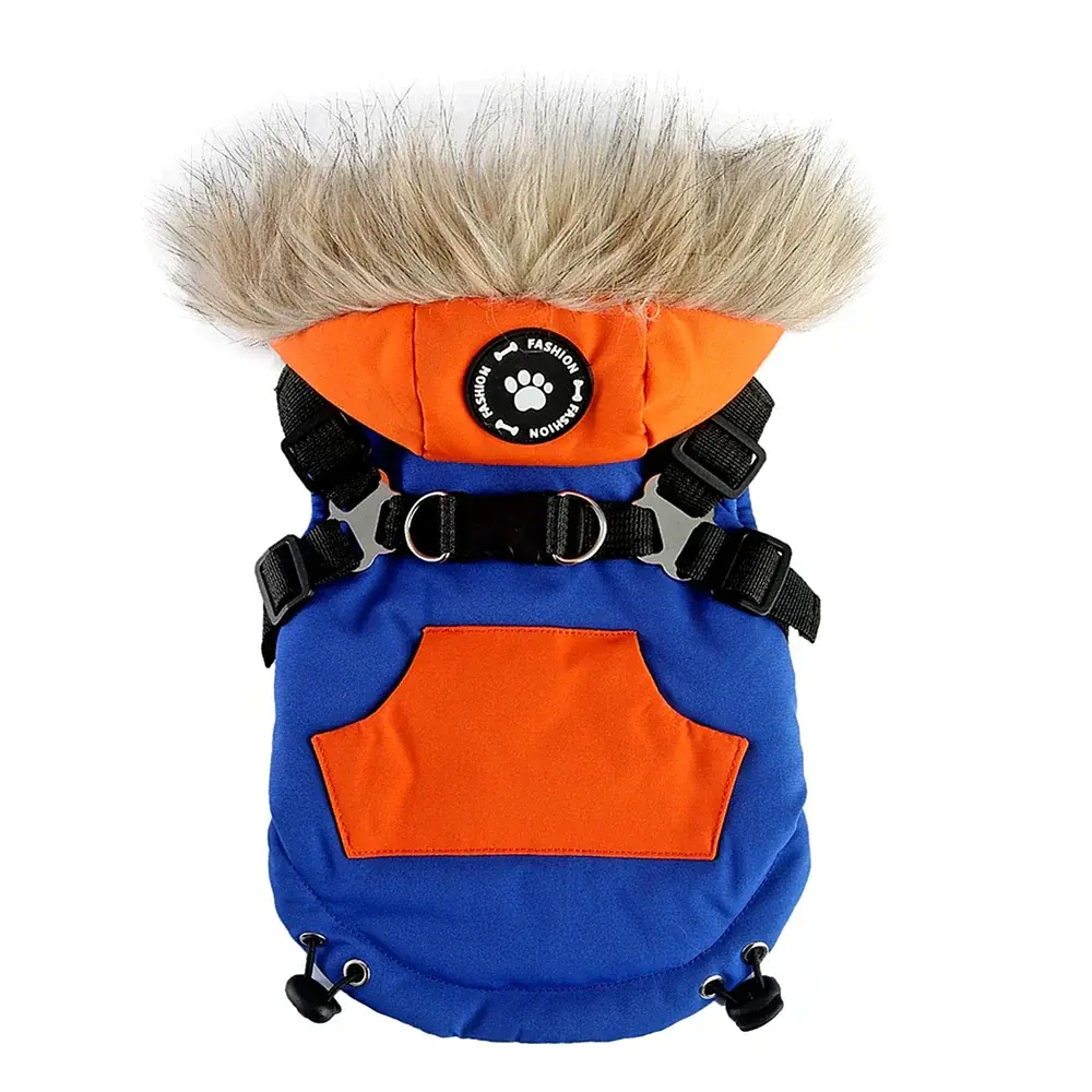 Зимовий жилет для собак з капюшоном та хутром Derby Blue/Orange, L Синій/помаранчевий - фото 2