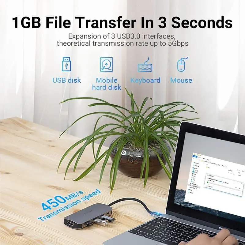 Док-станція USB3.1 Type-C - HDM/USB 3.0х3//PD 100W 5-in-1 Vention (THFHB) - фото 3