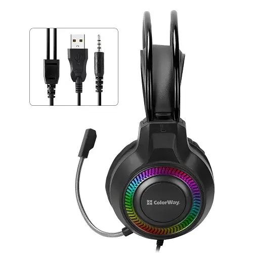 Навушники GlowCore RGB, Black, 3.5 мм, мікрофон ColorWay teh0027968 - фото 2