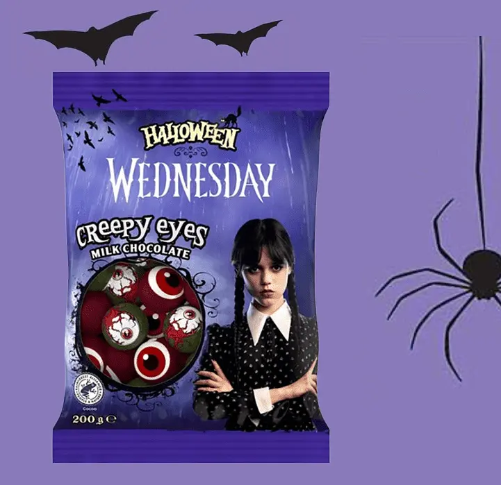 Шоколадні цукерки Halloween Wednesday Creepy Eyes Milk Chocolate 200г - фото 2