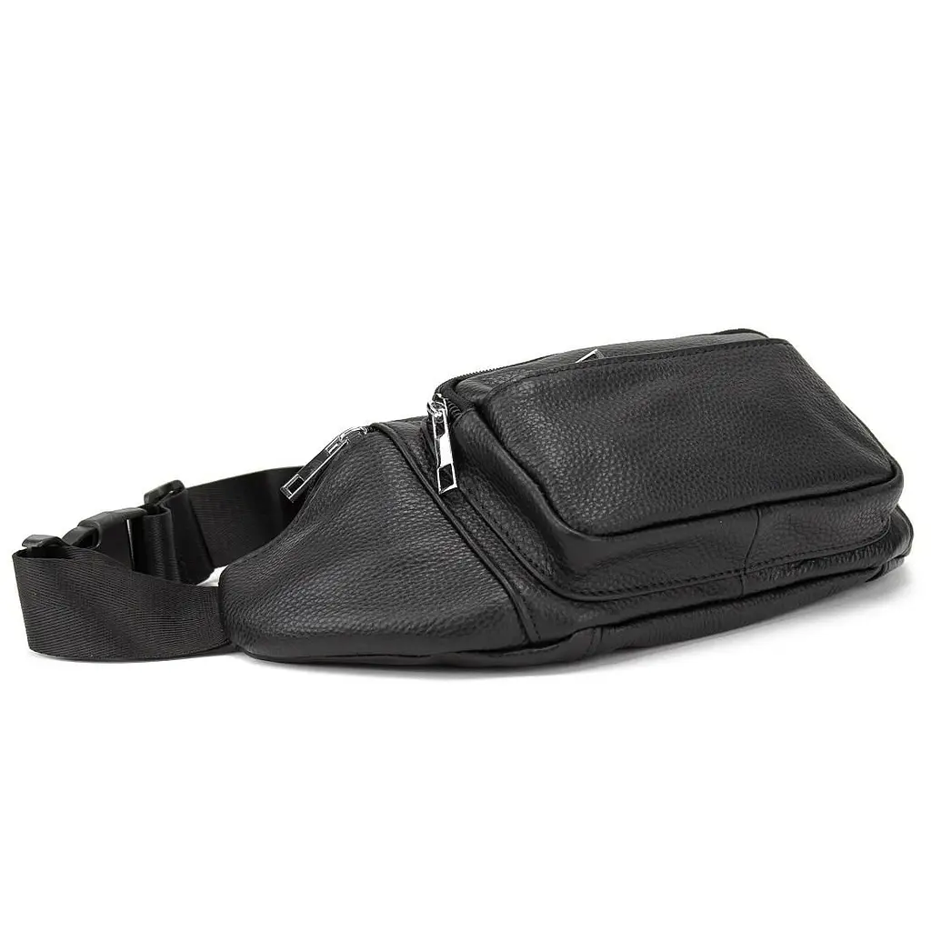 Містка шкіряна сумка на пояс чорна Tiding Bag M56-2030A - фото 5