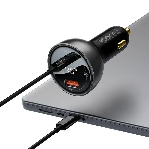 Автомобільний зарядний пристрій Baseus Digital Display PD3.1 Dual Fast Charger Car Charger USB+Type-C 140W Set CGZX070001 Black - фото 5