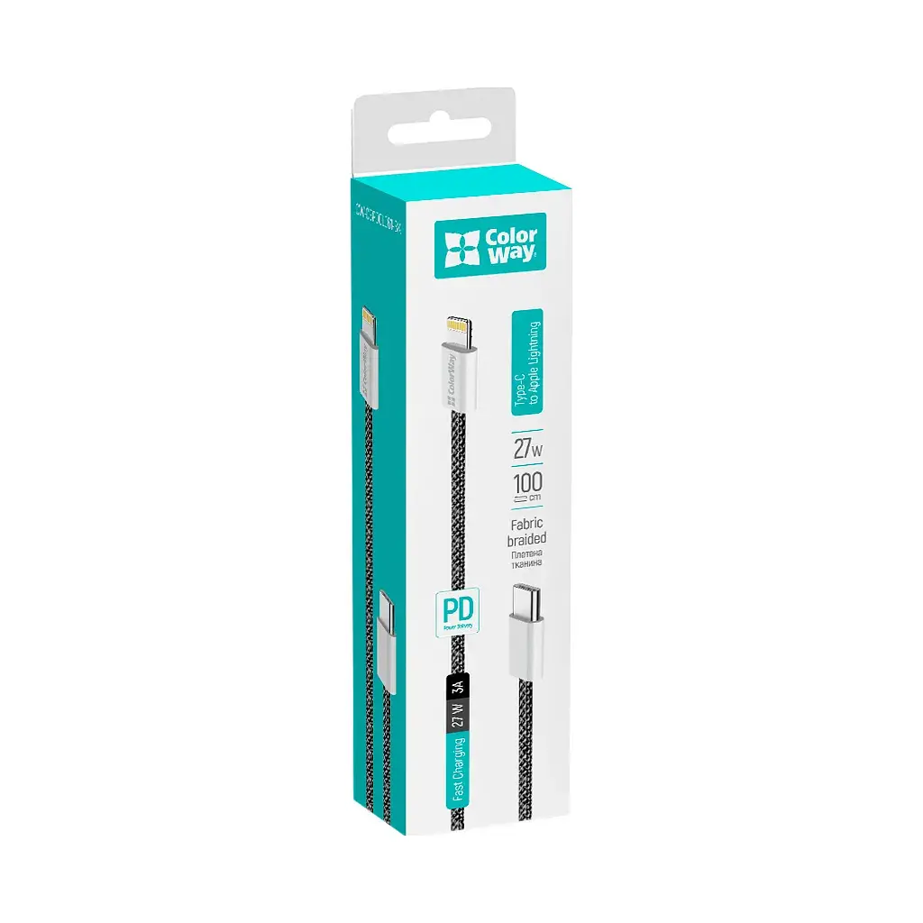 Дата кабель USB-C to Lightning 1.0m 27W black ColorWay (CW-CBPDCL061-BK) - фото 8