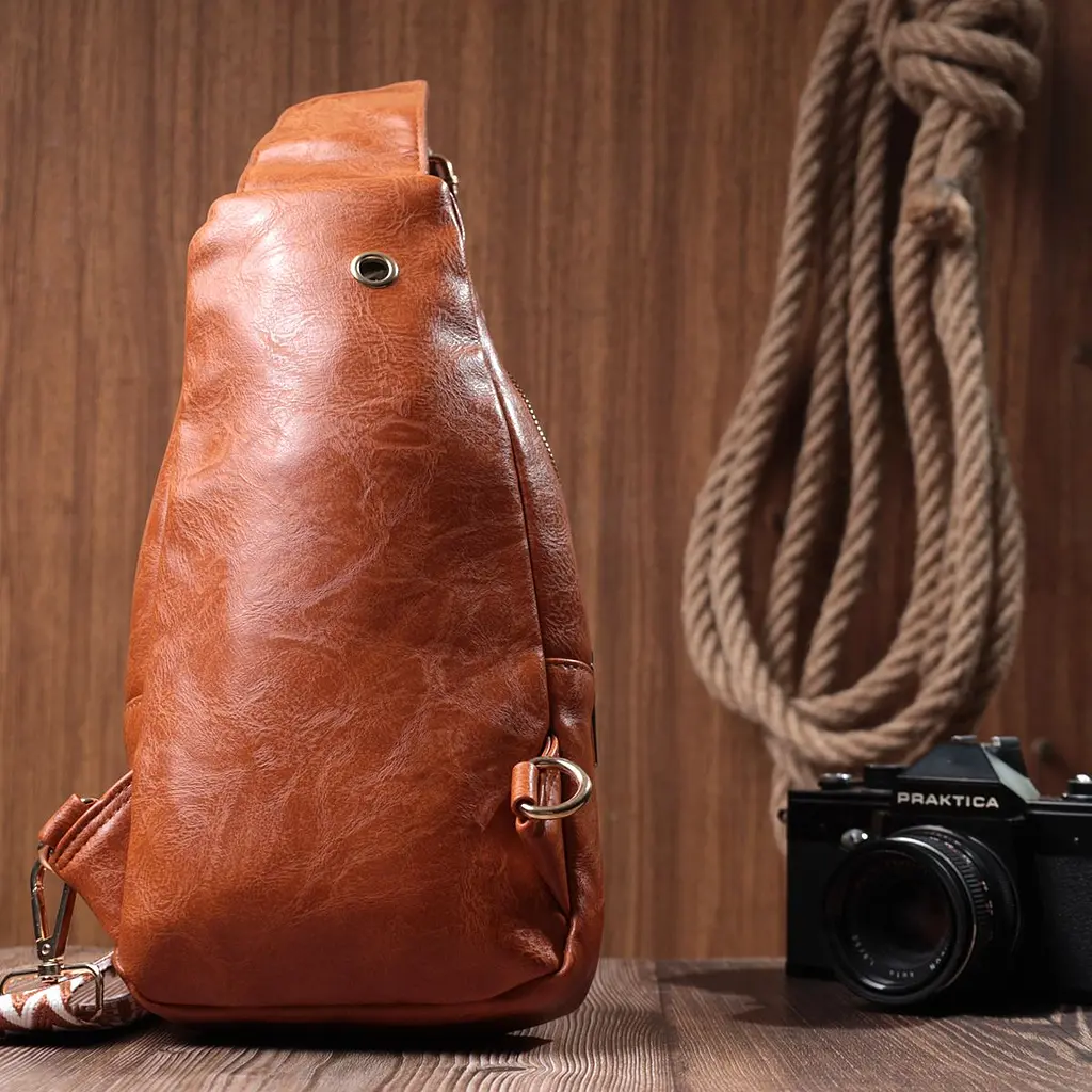 Стильна жіноча слінг сумка через плече з екошкіри Vintage 22751 руда - фото 10