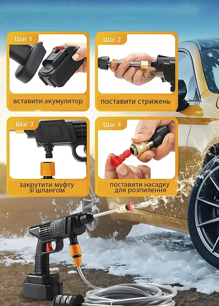 Пістолет високого тиску водяний Antar бездротовий 48V 20 мПа чорний (33365441) - фото 3