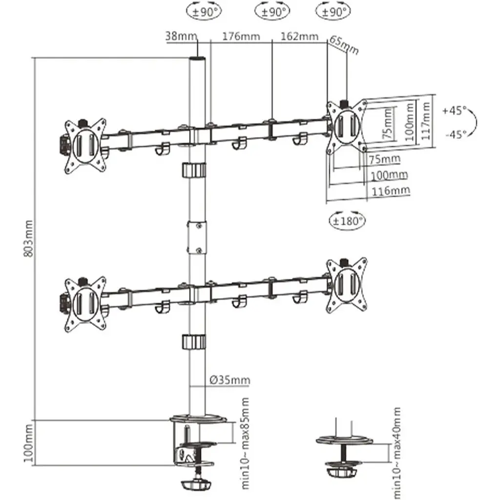 Кронштейн для монітора Brateck LDT66-C048 17"-32" [107929] - фото 8
