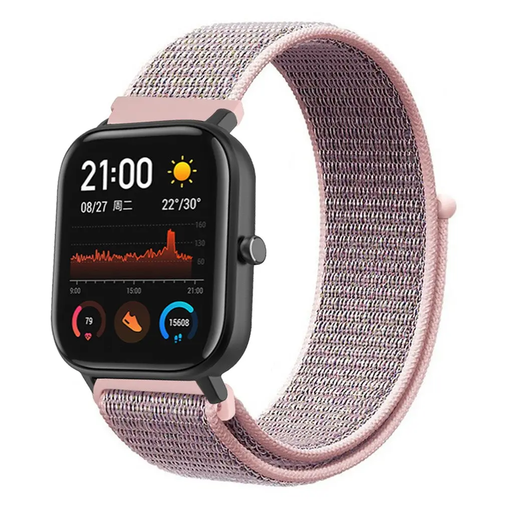 Ремінець BeWatch для Xiaomi Amazfit BIP/Lite/GTS/GTR 42мм нейлоновий 20 мм липучка Рожевий (1011338) - фото 2