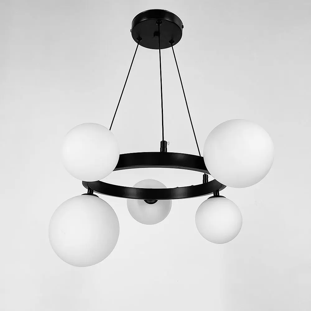 Кольцевая люстра с 5 белыми плафонами в черном корпусе Ст. AT 32/5 BK | Line F - фото 7