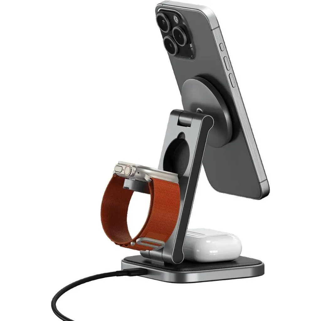 Беспроводное зарядное устройство Satechi 3 in 1 Foldable Qi2 Wireless Charging Stand Space Gray (ST-Q31FM-EA) - фото 3