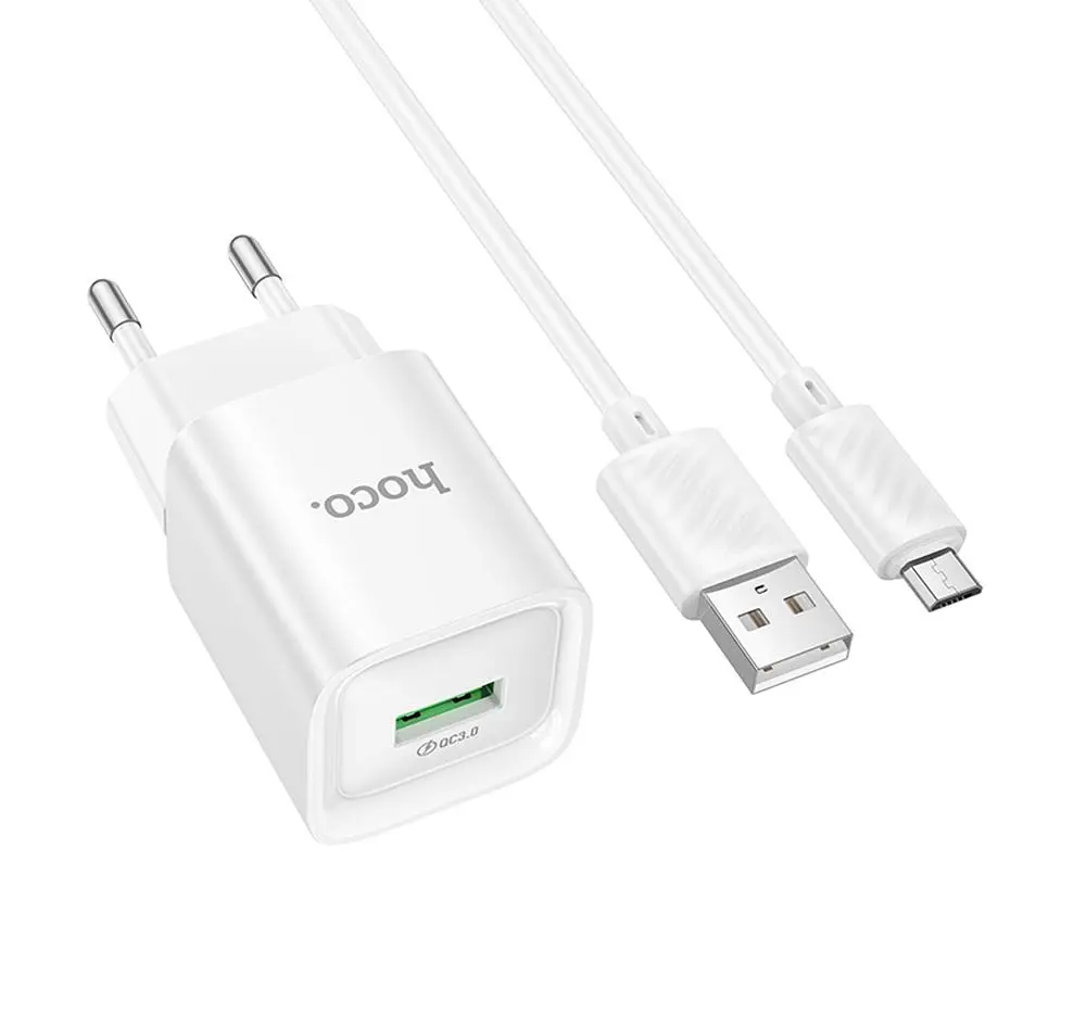 Зарядний комплект Hoco C145A Mini charger 1USBQC3.0 18W 3A USB to Micro 1 м White (35275_3345661)