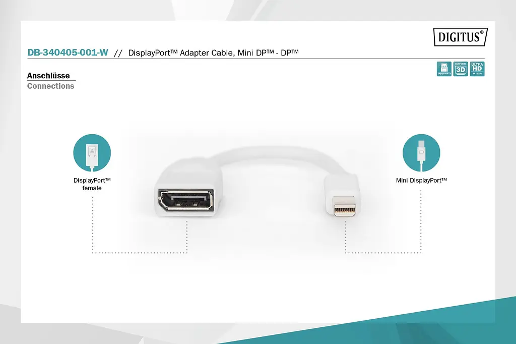 Переходник Mini DisplayPort - DisplayPort Digitus 4K - фото 3