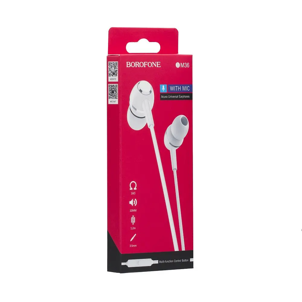 Проводные наушники вакумные с микрофоном Borofone 3.5 mm BM36 Acura 1.2 m White - фото 2
