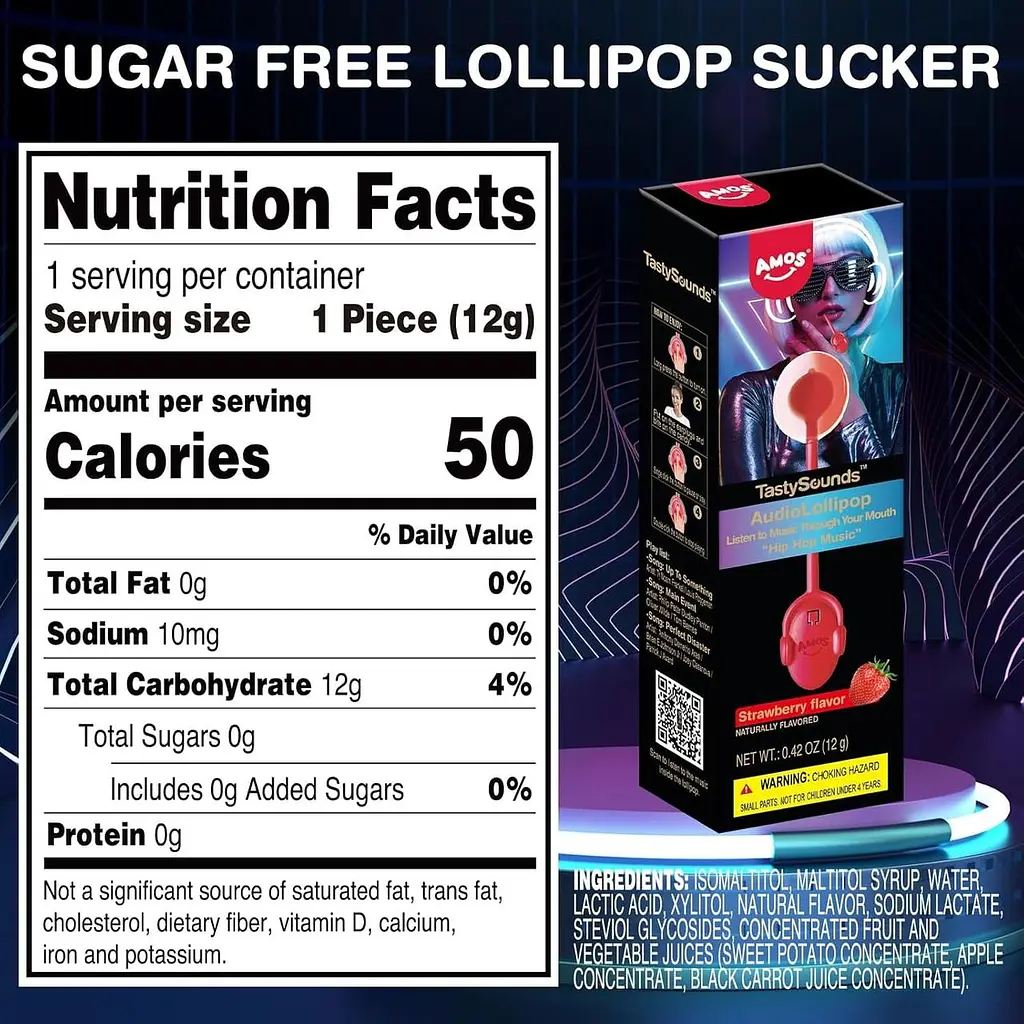 Льодяник Amos Tasty Sounds Audio Lollipop Strawberry Flavour 12г - фото 7