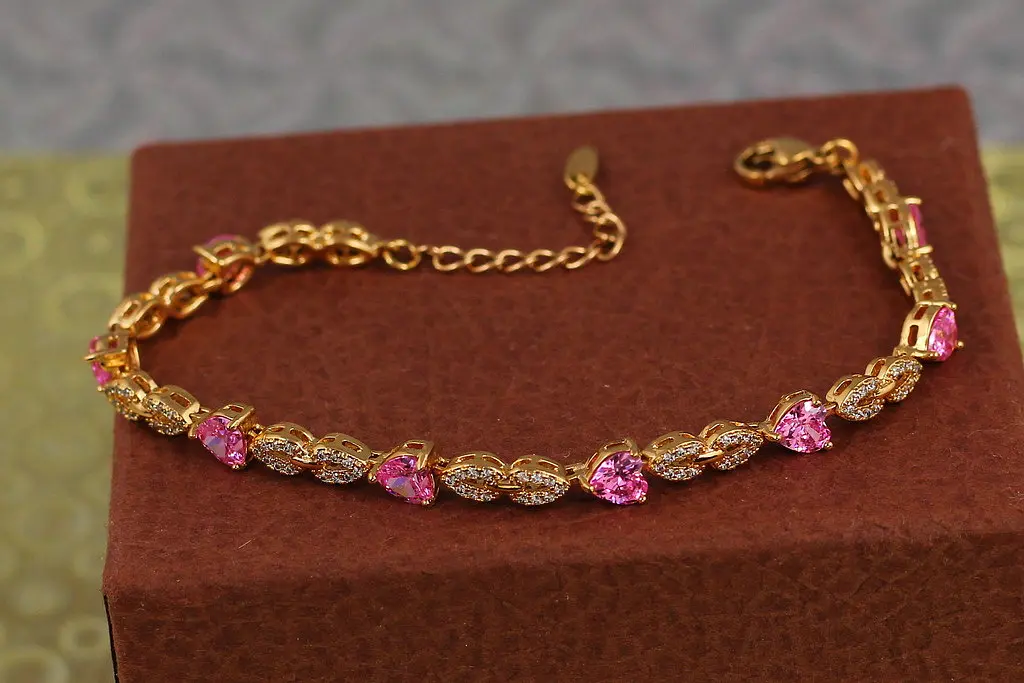 Браслет Xuping Jewelry Свято з рожевим камінням 17 см 5 мм золотистий - фото 2
