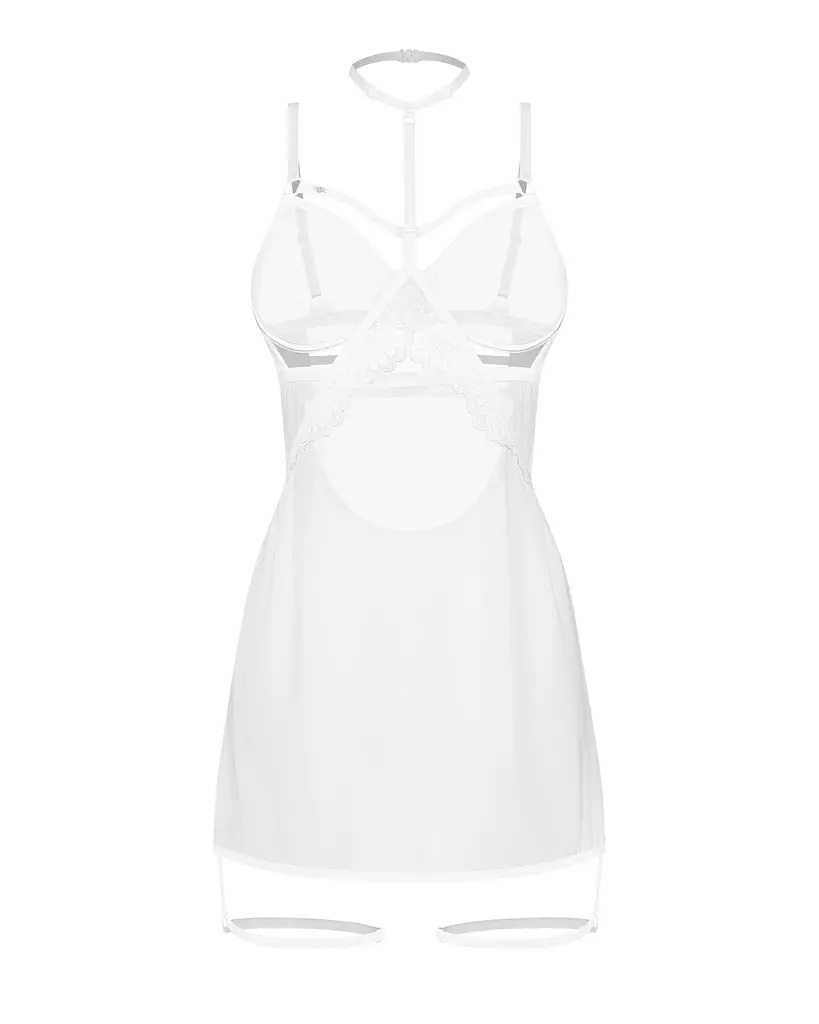 Бебі-дол Obsessive Arrowel White chemise L/XL, з декоративним чокером та гартерами - фото 2