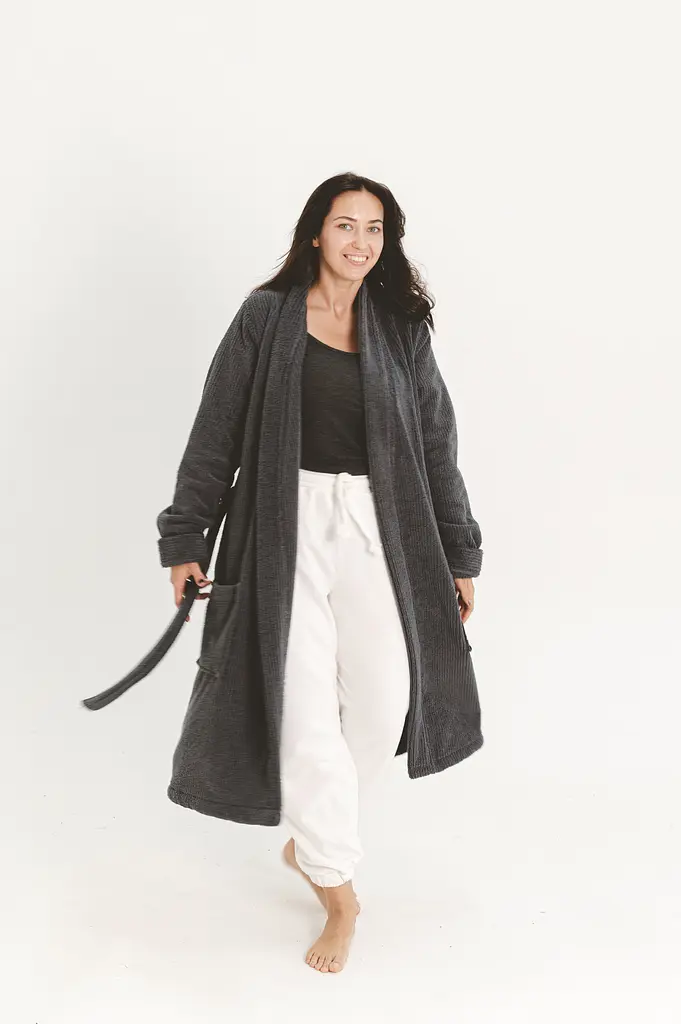 Халат-кимоно unisex Lotus Home - Bold Microcotton antrasit махровый S - фото 5