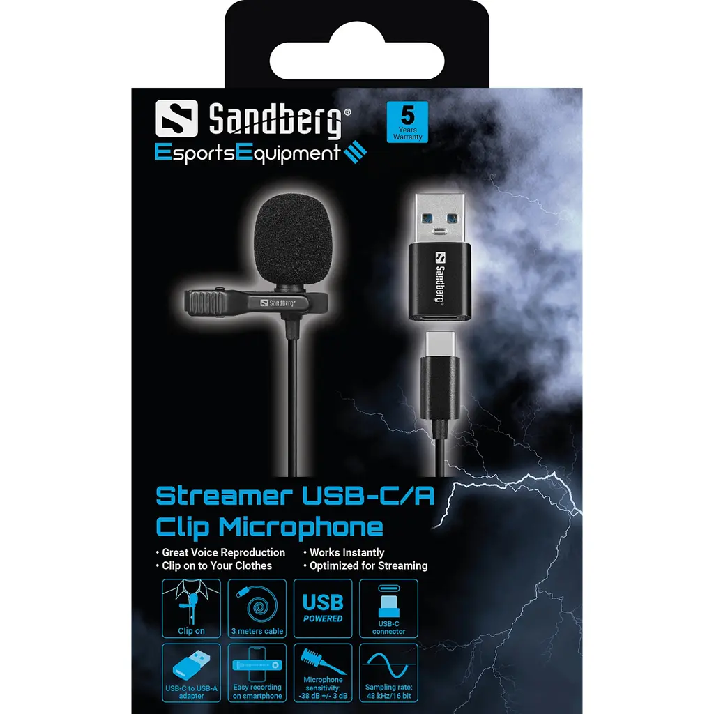 Провідний петличний мікрофон Streamer USB Clip USB-A/USB-C, кабель 3м, чорний - фото 4
