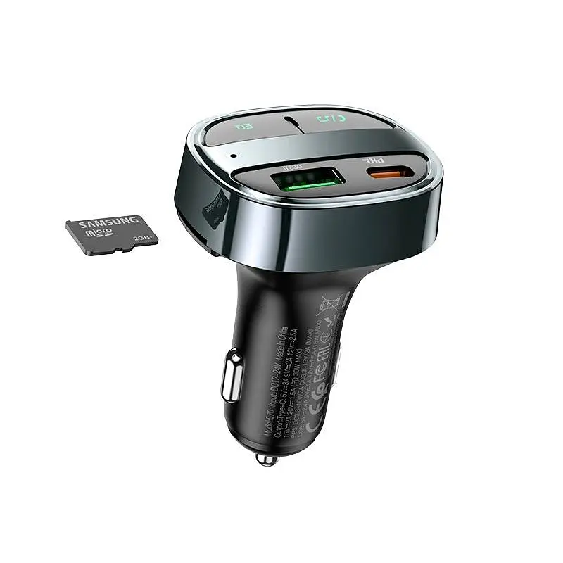 Адаптер автомобильный HOCO car BT FM transmitter E70 3 порта - 2 USB + 1Type-C 30 W - фото 5