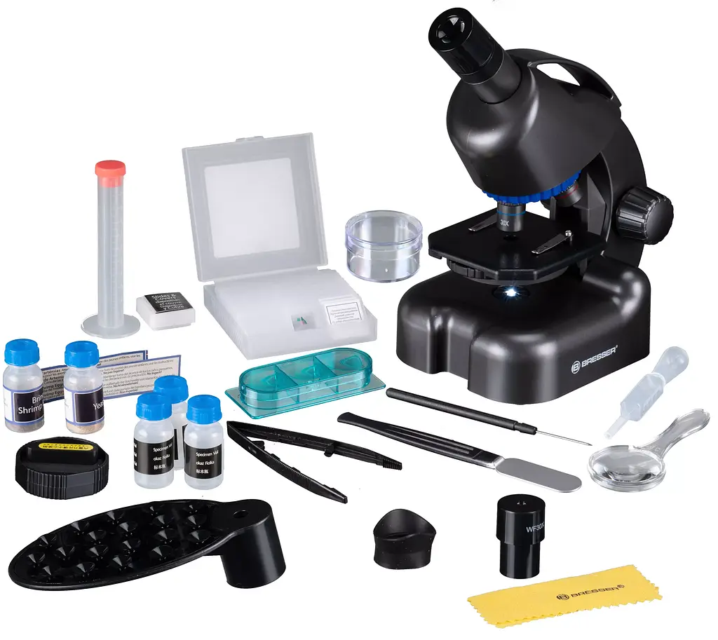 Мікроскоп Bresser Junior CM-04 100x-900x Black з набором для дослідів і адаптером для смартфона (14951)