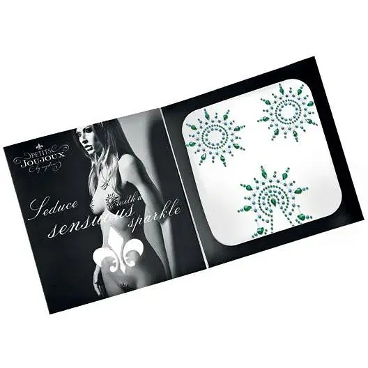 Пестіс з кристалів Petits Joujoux Gloria set of 3 - Green/Blue, прикраса на груди та вульву - фото 3