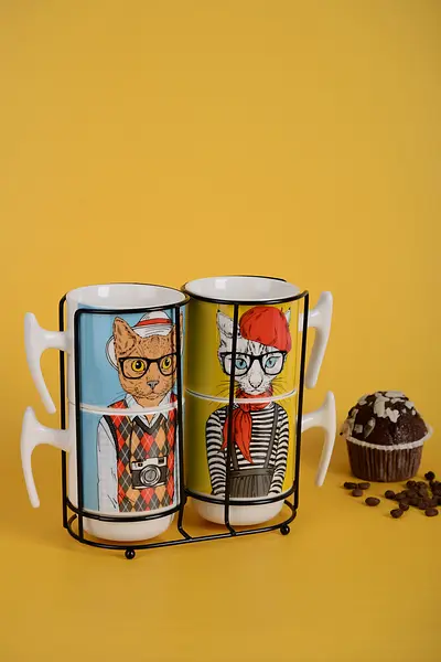 Набір чашок на металевій підставці Limited Edition Cat & Hats, 5 предметів (6518450) - фото 9