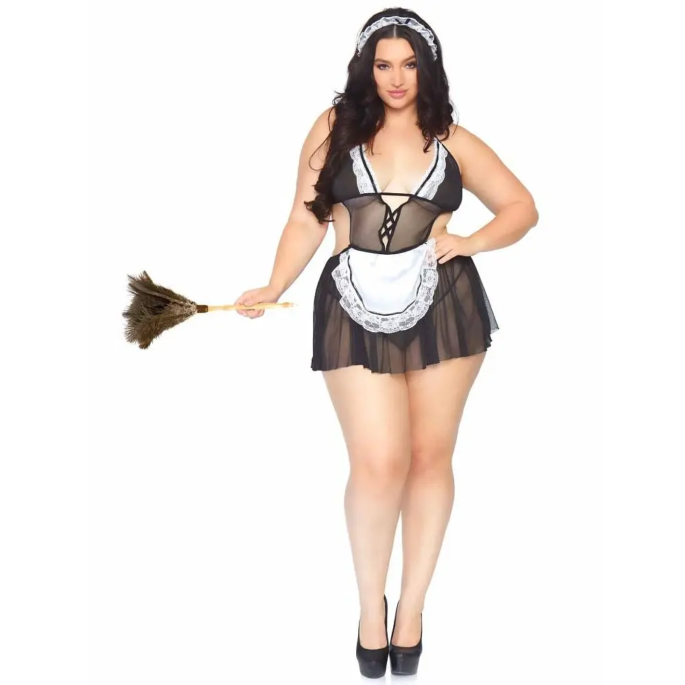 Leg Avenue-Roleplay Fantasy French Maid + Black/White - Комплект для пишної покоївки, XL\XXL - фото 3
