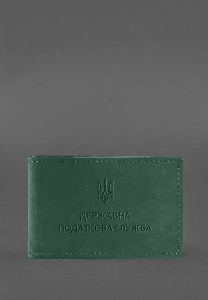 Кожаная обложка на удостоверение Государственной налоговой службы зеленая Crazy Horse - фото 2