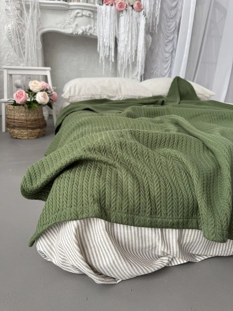 Покривало Zeintex Косичка бавовняне зелене 230х280 см - фото 3