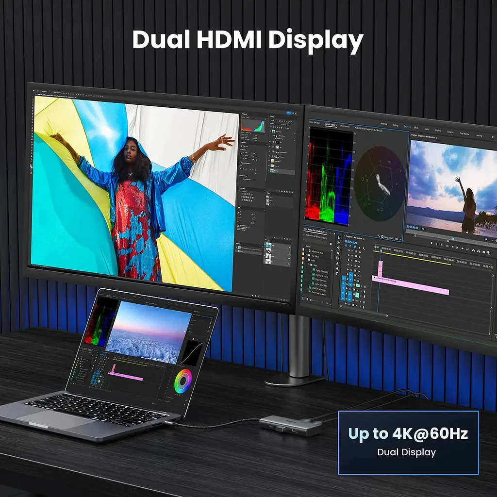 Док-станція USB3.1 Type-C --> HDMIx2 4K60Hz (8k30Hz)/USB 3.0x2/Type-C/PD 100W CM498 6 in 1 Ugr - фото 6