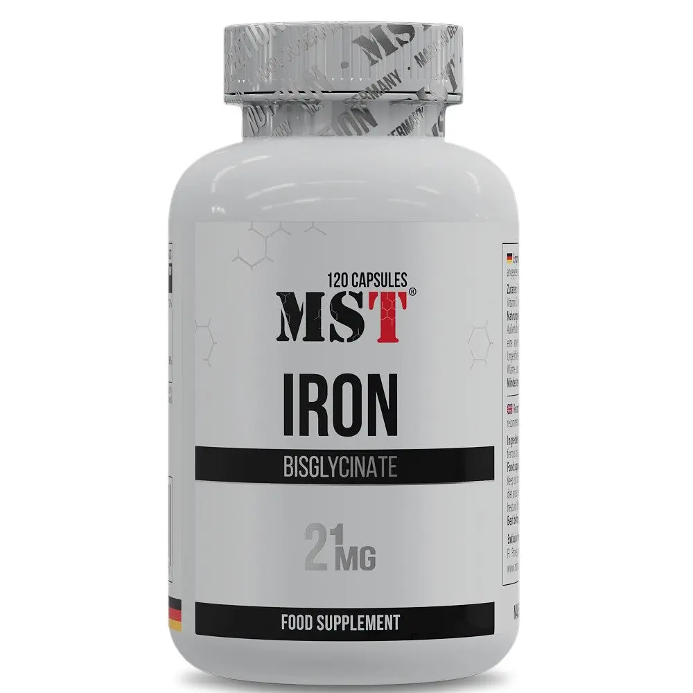 Вітамін С та залізо MST Nutrition Iron Bisglycinate, 120 капсул для профілактики залізодефіцитної анемії