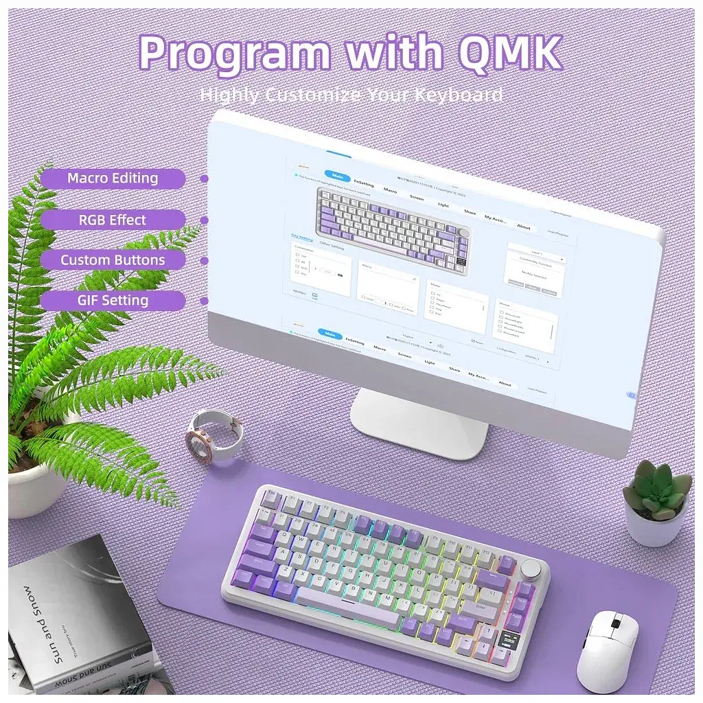 Клавіатура Attack Shark X85PRO RGB Wireless/Bluetooth/USB UA Lavender (X85PROL_AS) - фото 8
