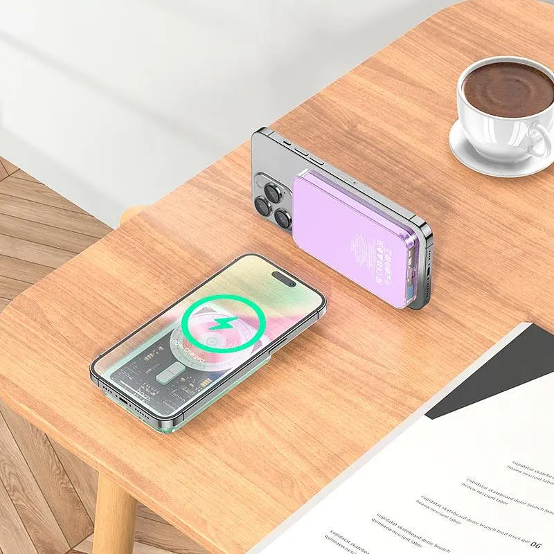 Магнітний бездротовий павер банк Hoco Q14 Ice Crystal magnetic fast charging power bank 5000mah чорний - фото 3