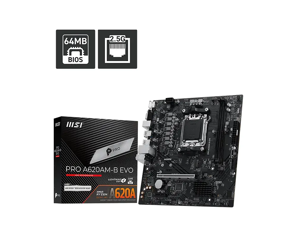 MSI Материнська плата PRO A620AM-B EVO sAM5 A620 2xDDR5 M.2 HDMI D-Sub mATX - фото 4
