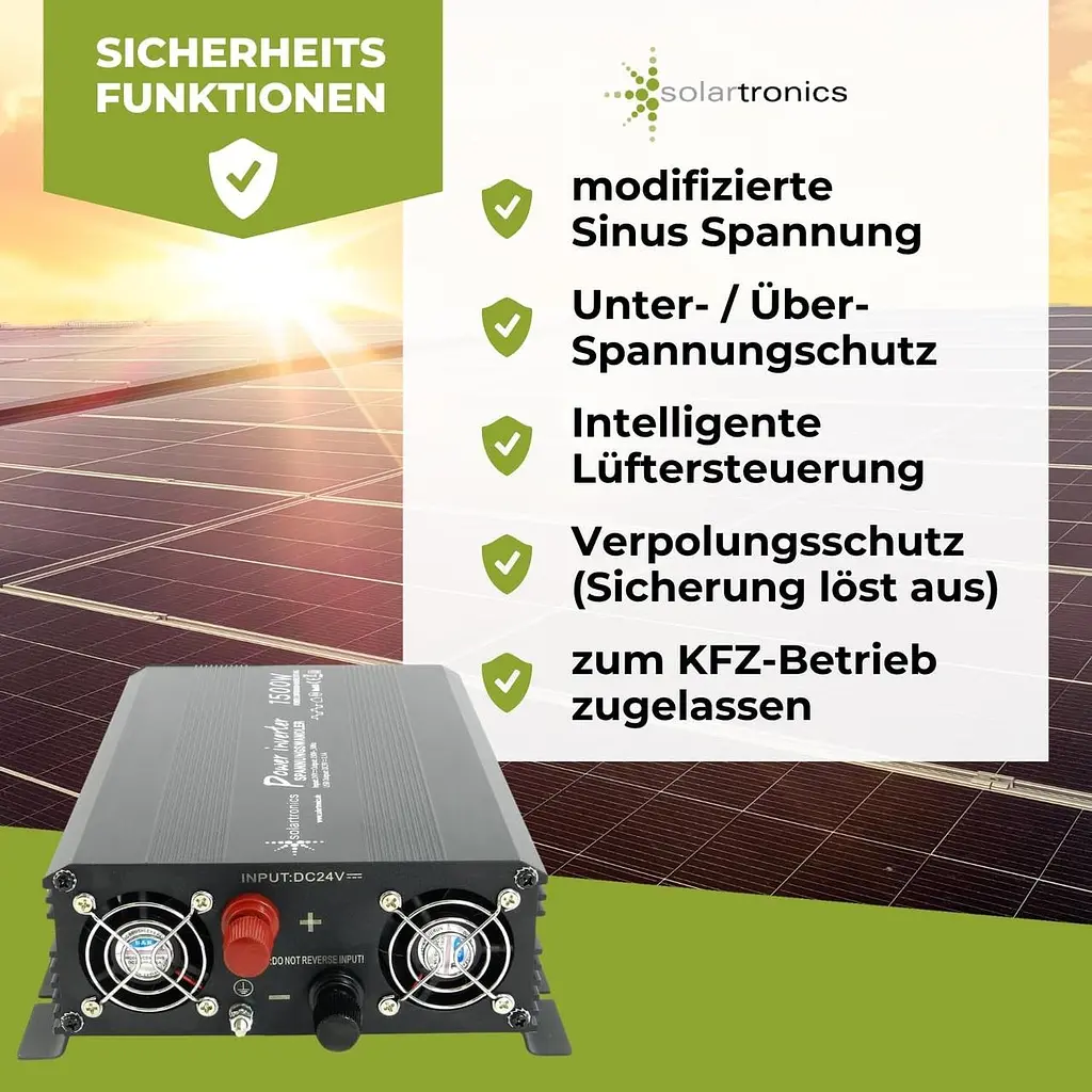 Інвертор Solartronics 24V–230V 1500 Вт з 2 розетками та USB, модифікована синусоїда - фото 8